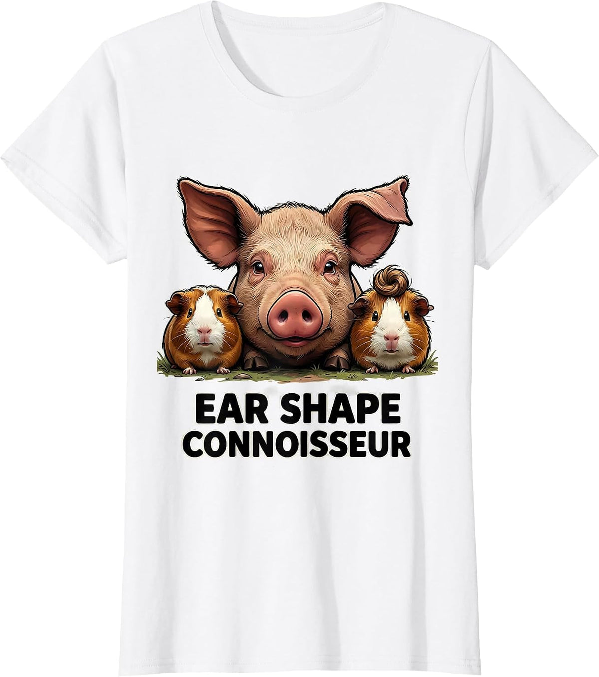 Ear Shape Connoisseur Funny Pig Lover Guinea Pig Cartoon T-Shirt - White