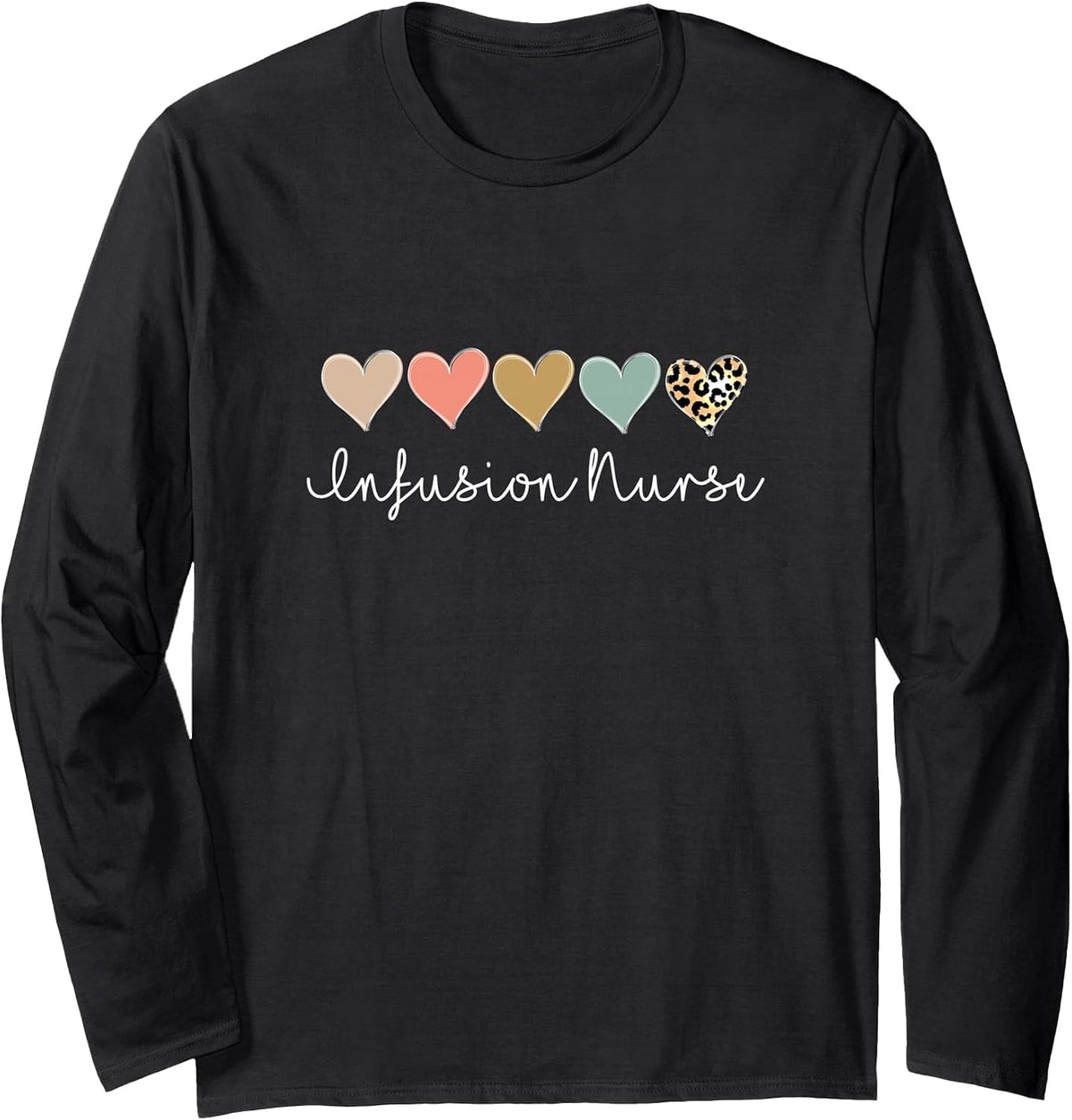 Infusion Nurse, Leopard Certified Registered Nurse Infusion Long Sleeve T-Shirt - Adult Unisex Black