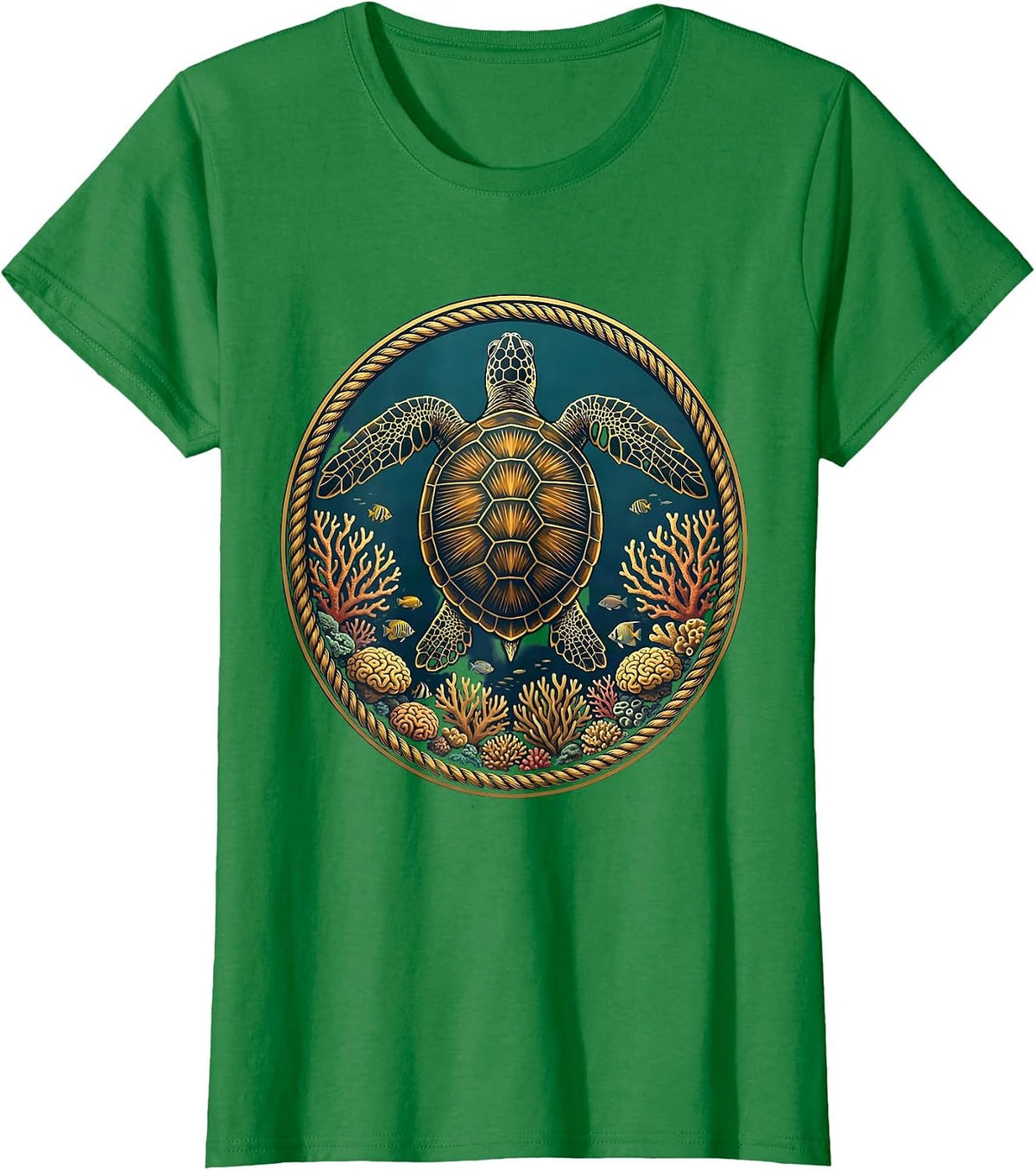 Women's Aloha Sea Turtle Coral Reef Ocean Design T-Shirt - Kelly Green