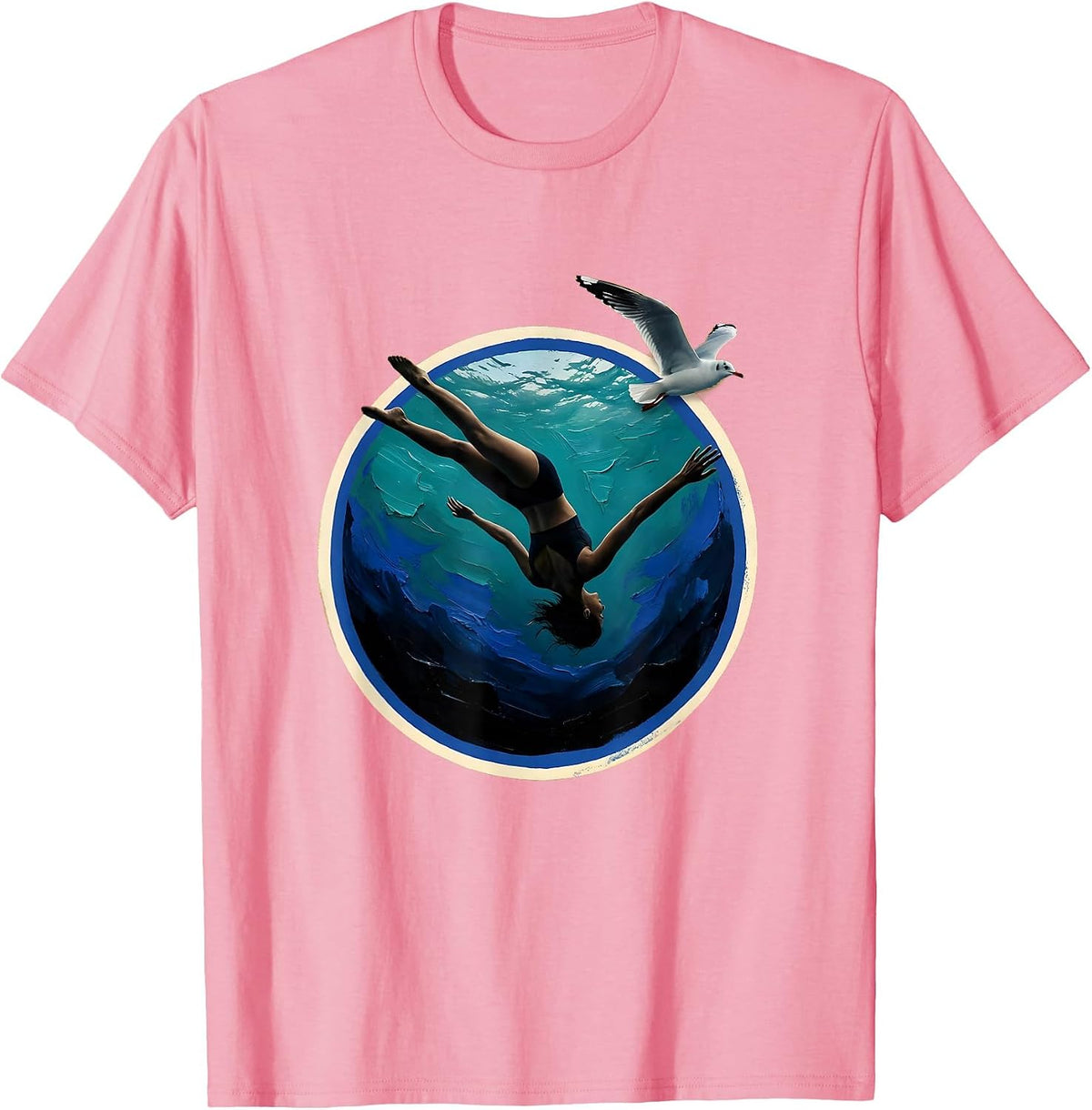 Men's Woman Diving Into Ocean Depths Freedom Graphic T-Shirt - Pink