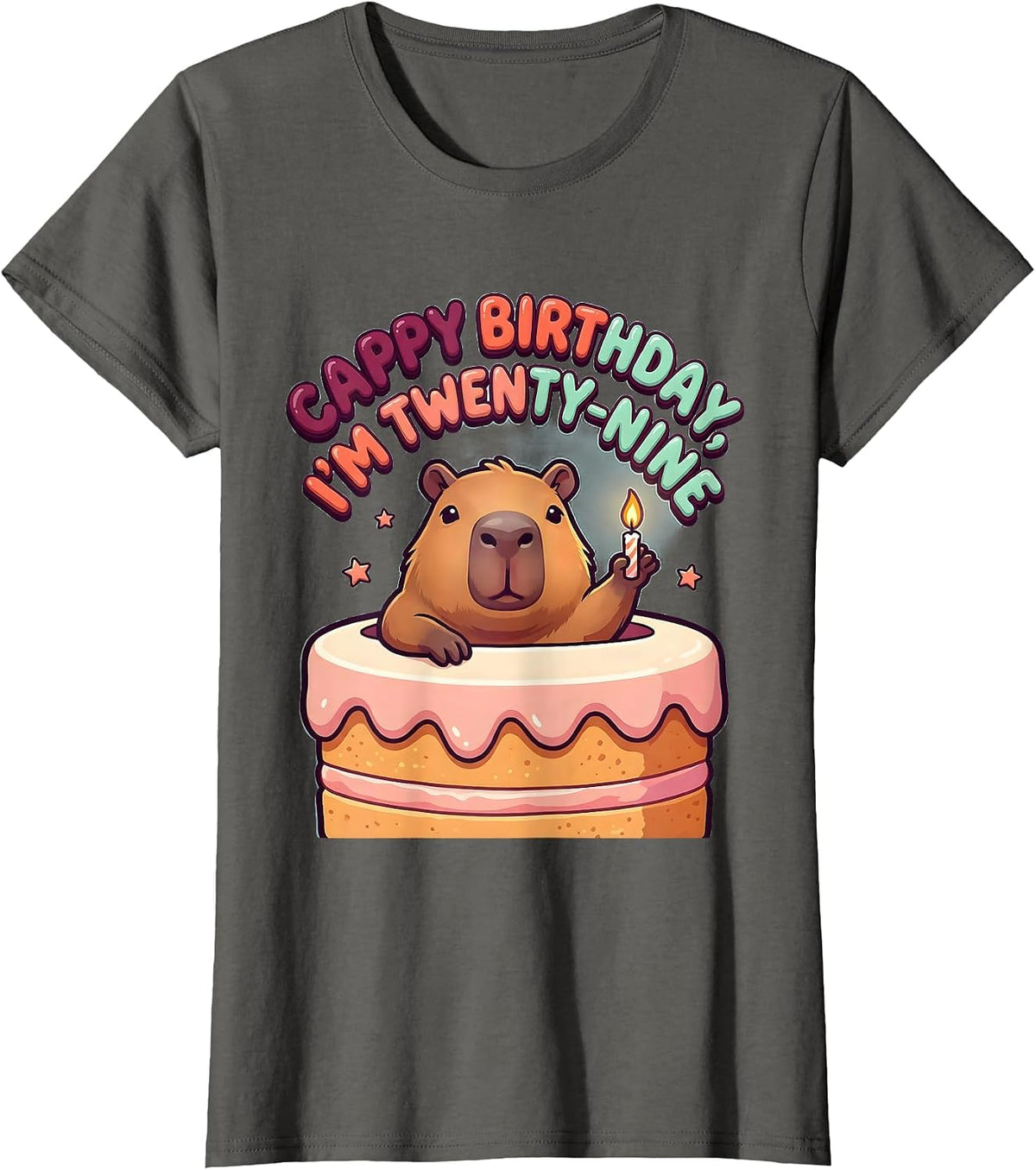 Women's Cappy Birthday, I'm Twenty-Nine Cartoon Capybara Birthday T-Shirt - Asphalt Grey