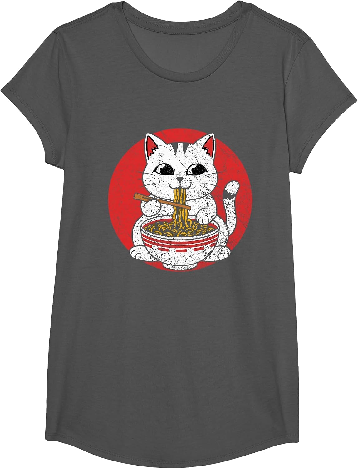 Ramen Cat T-Shirt - Girls Asphalt Grey