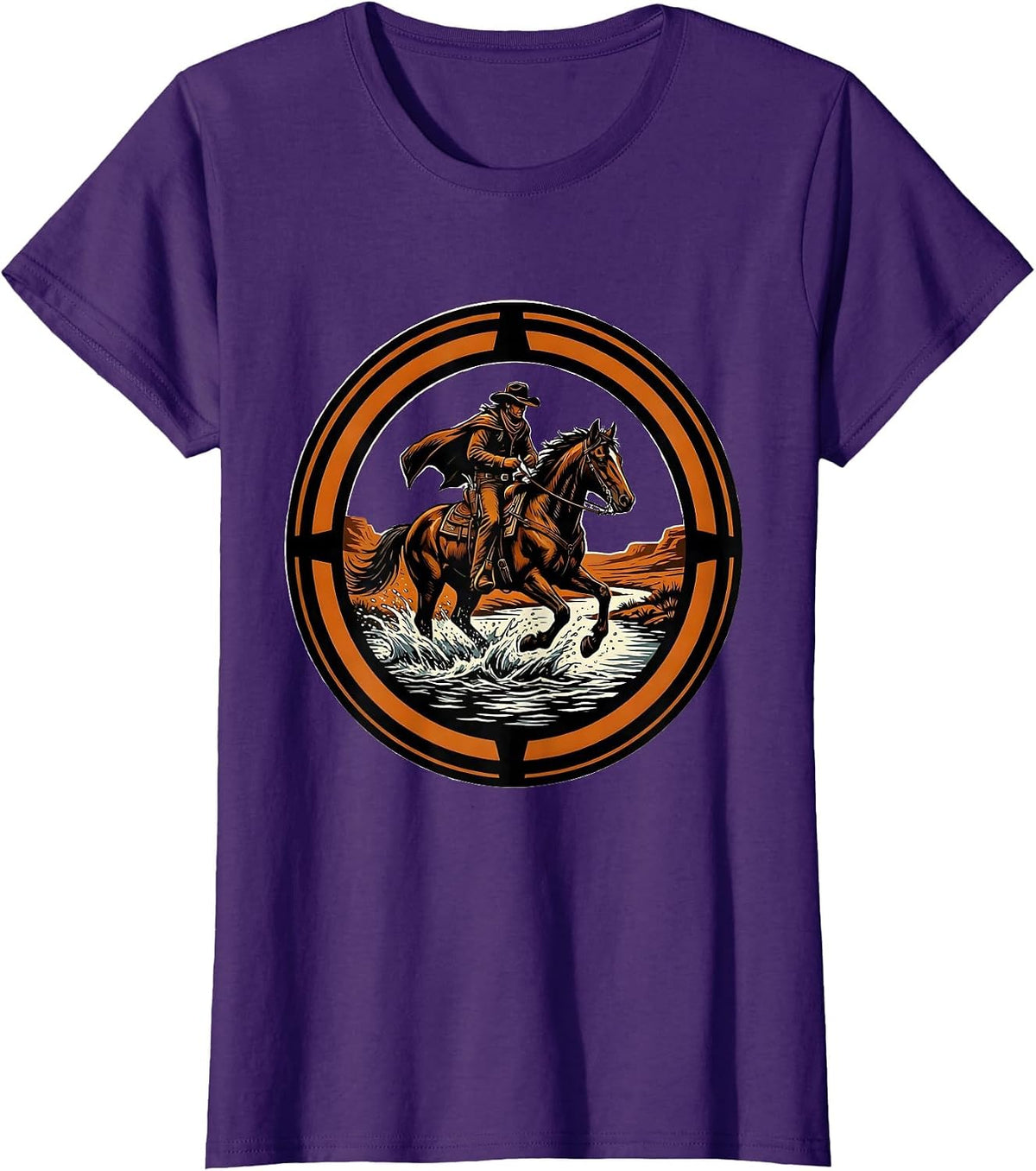 Women's Cowboy River Crossing Western Horse Riding Graphic T-Shirt - Purple