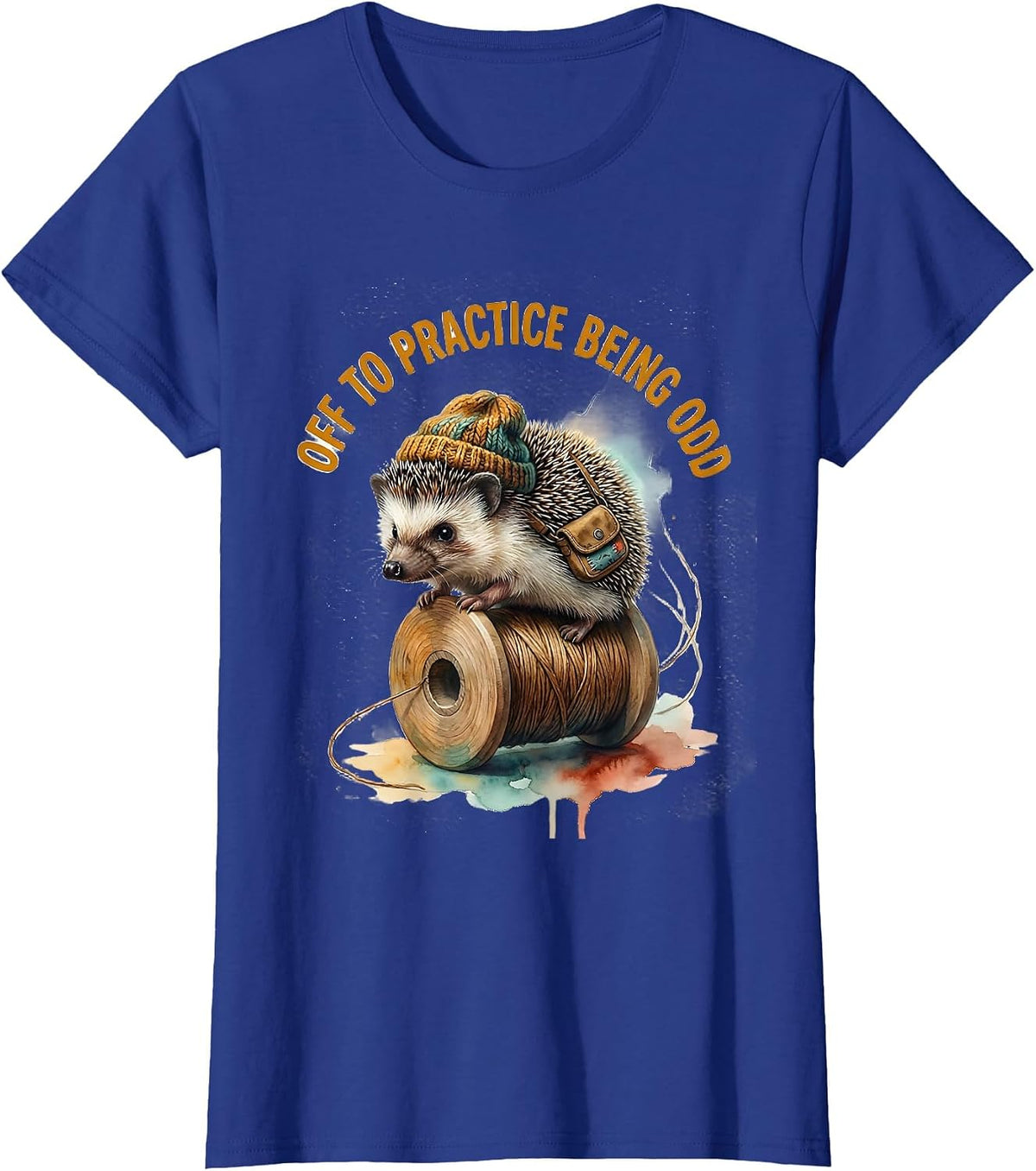 Women's Off To Practice Being Odd Whimsical Hedgehog Meme Humor T-Shirt - Royal Blue