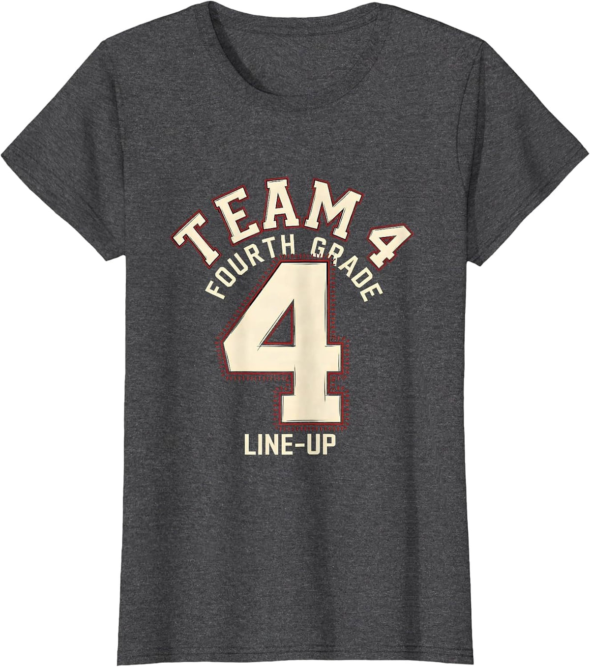Women's Team 4 Fourth Grade Line-Up Playful Sports Team Pride Back T-Shirt - Dark Heather Grey