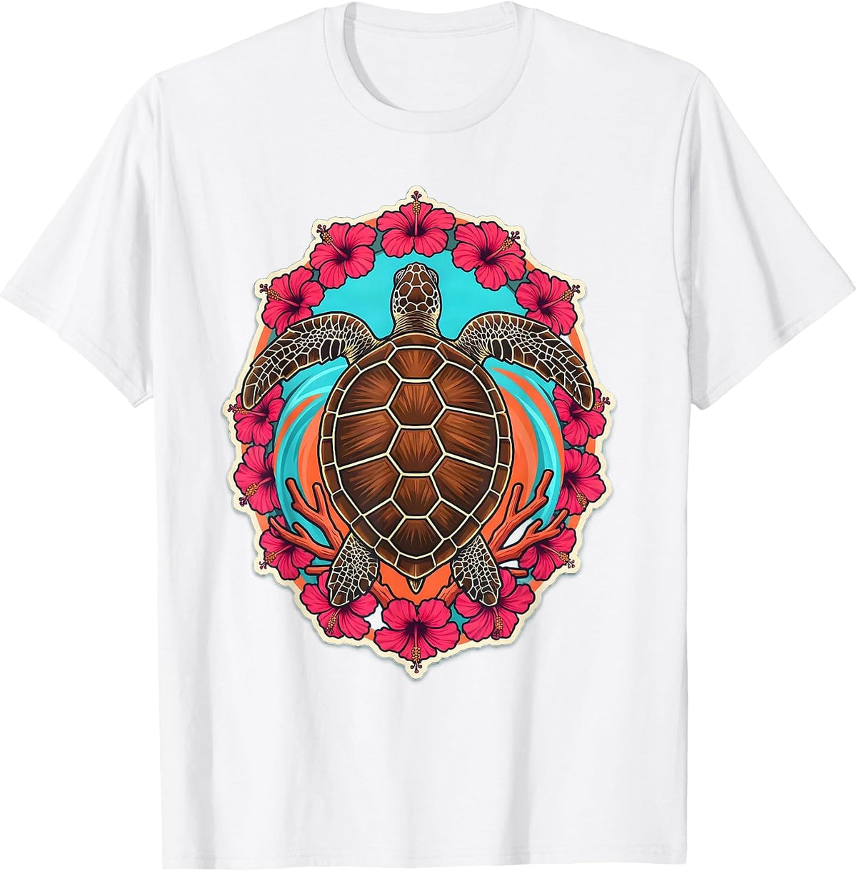 Men's Hawaii Sea Turtle Coral Reef Illustration T-Shirt - White
