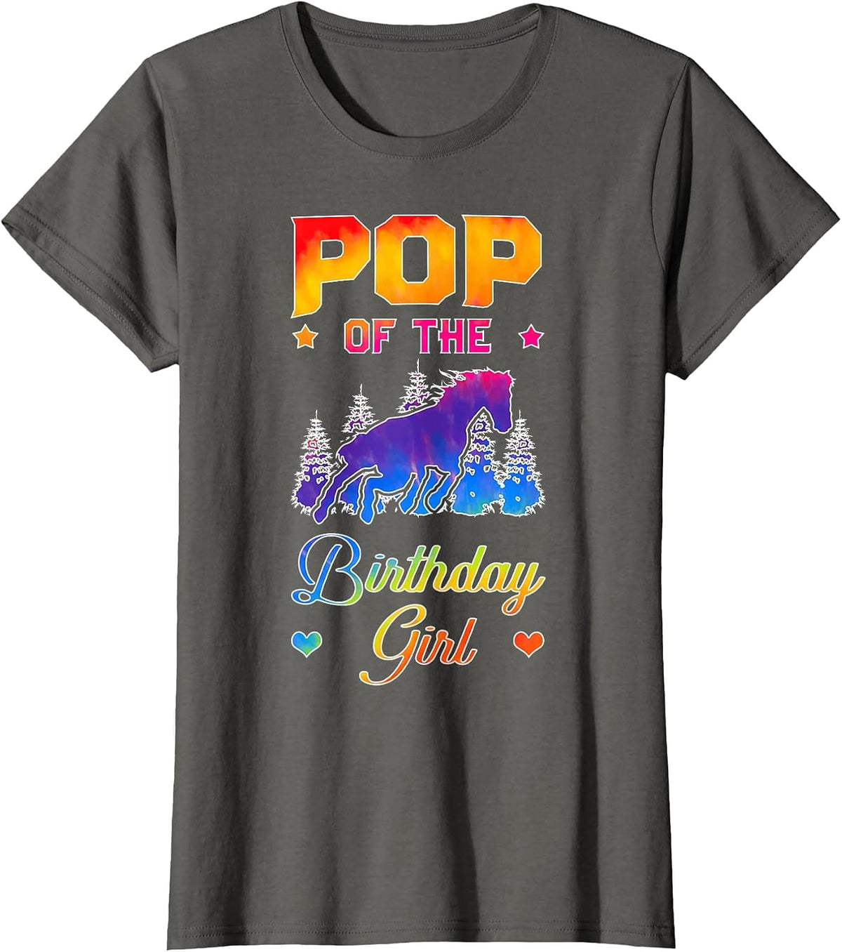 Pop of The Birthday Girl Horse Family Bday Party T-Shirt - Asphalt Grey