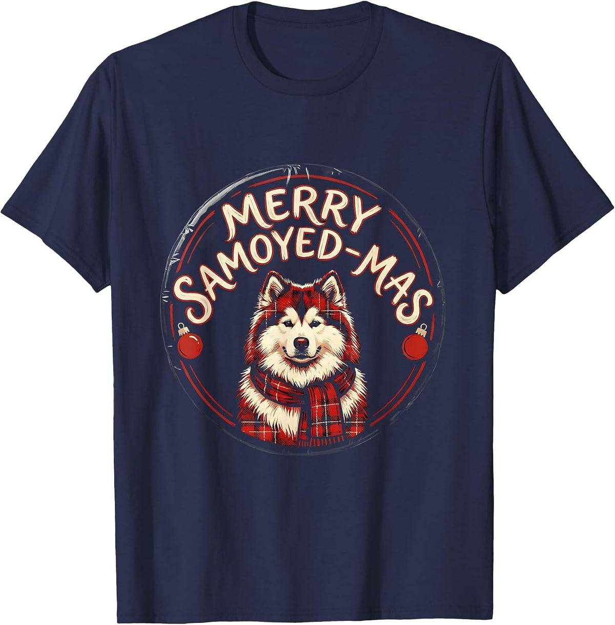 Merry Samoyed-mas Bold Hand-Lettered Dog Breed Christmas T-Shirt - Navy Blue