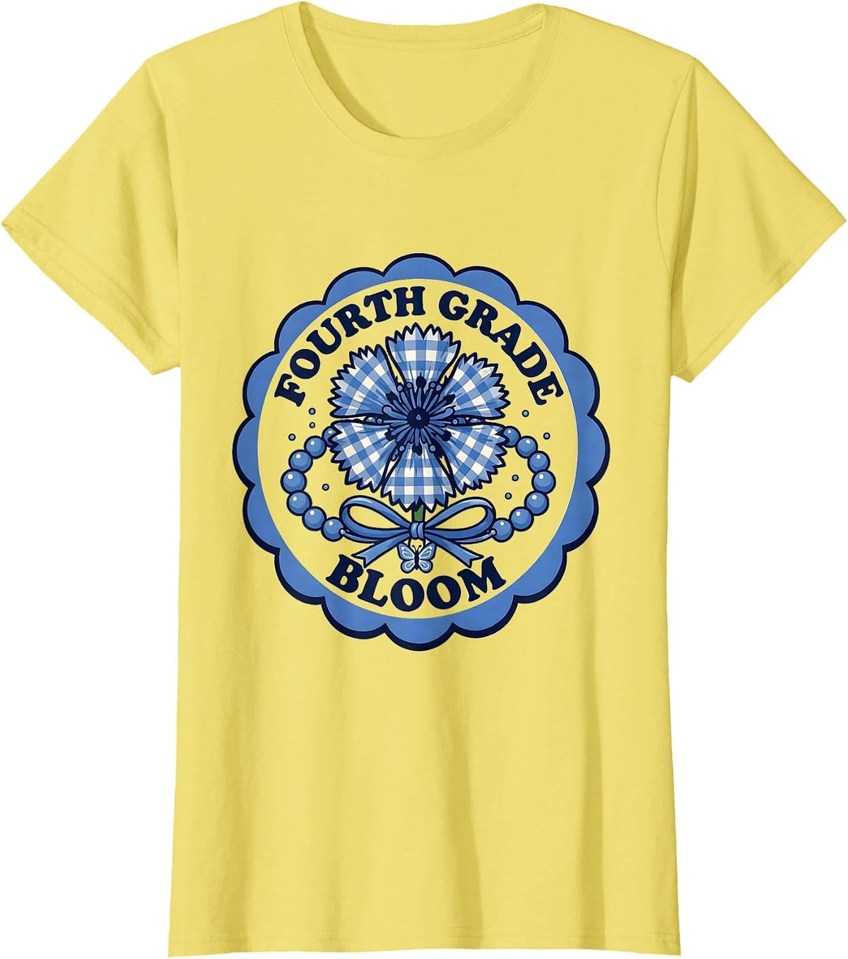 Fourth Grade Bloom Cute Gingham Back To School Friendship T-Shirt - Lemon Yellow