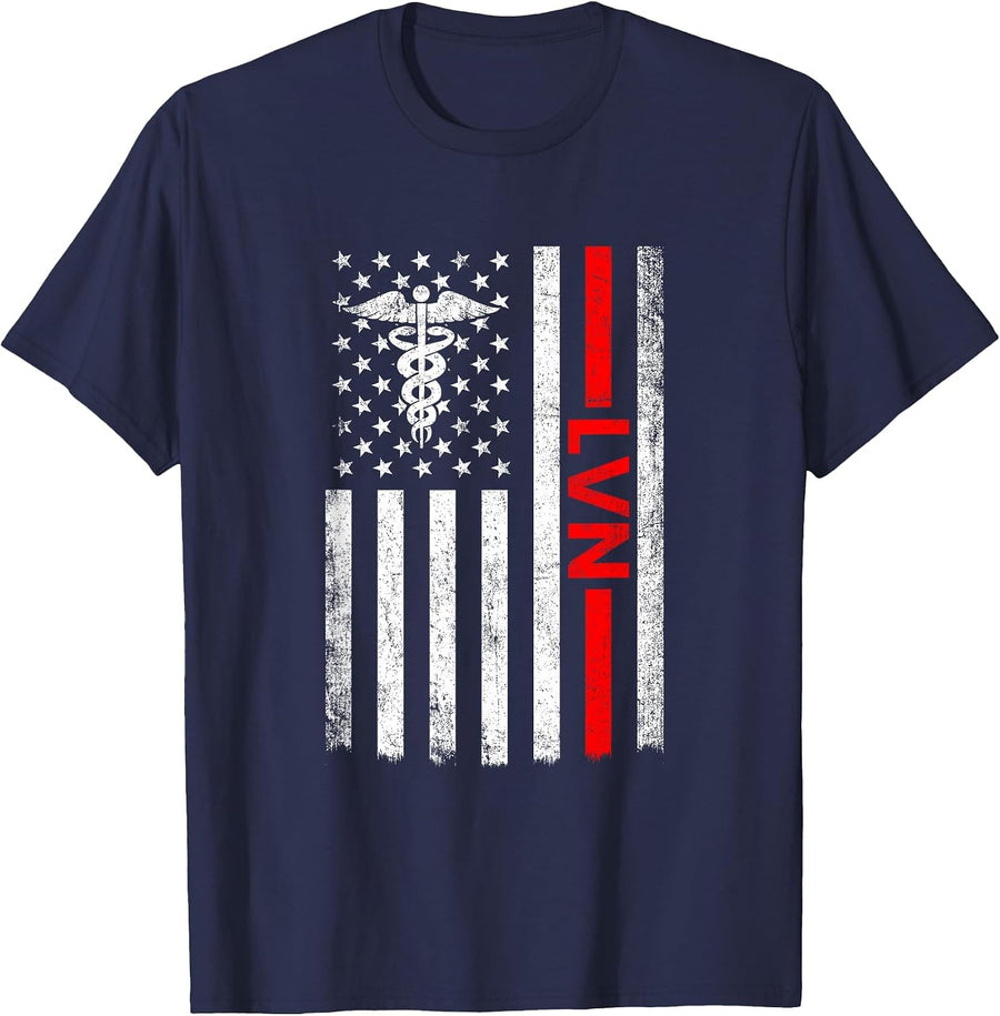 LVN Nurse American Flag Licensed Professional LVN Nurse T-Shirt - Navy Blue