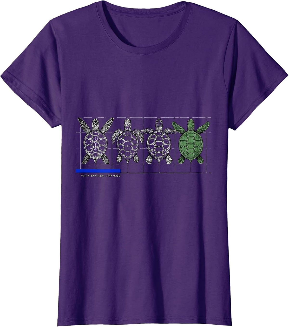 Women's Four Species One Grid Swiss International Sea Turtle T-Shirt - Purple