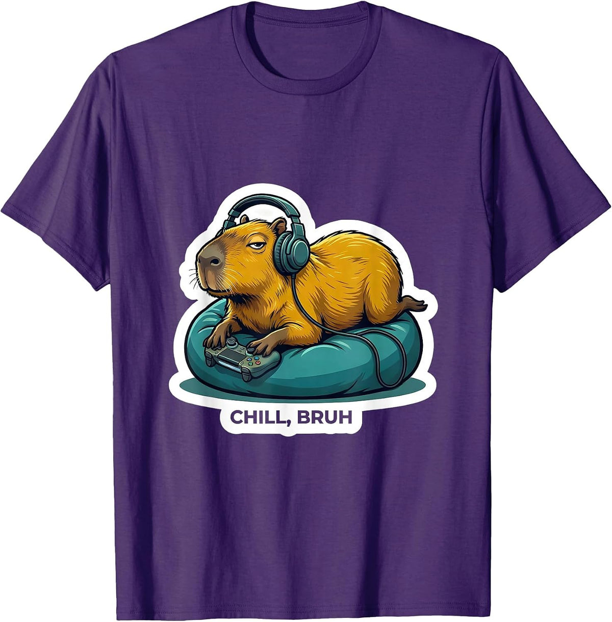 Men's Chill Bruh Funny Capybara Gamer Meme Animal Lover T-Shirt - Purple