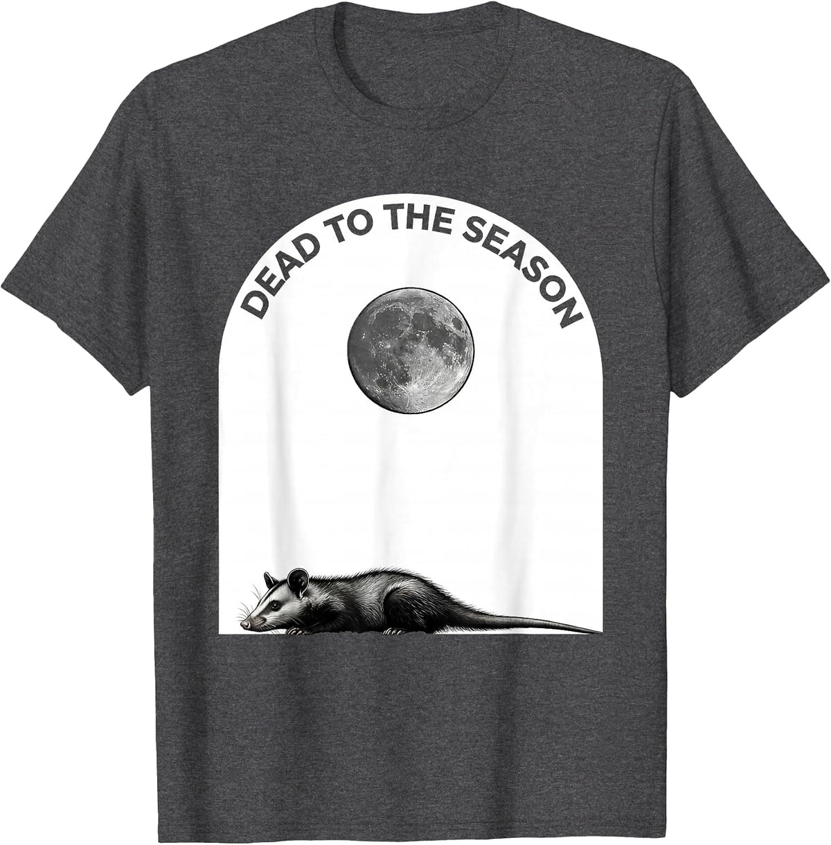 Men's Dead To The Season Minimalist Opossum Halloween Spooky Moon T-Shirt - Dark Heather Grey