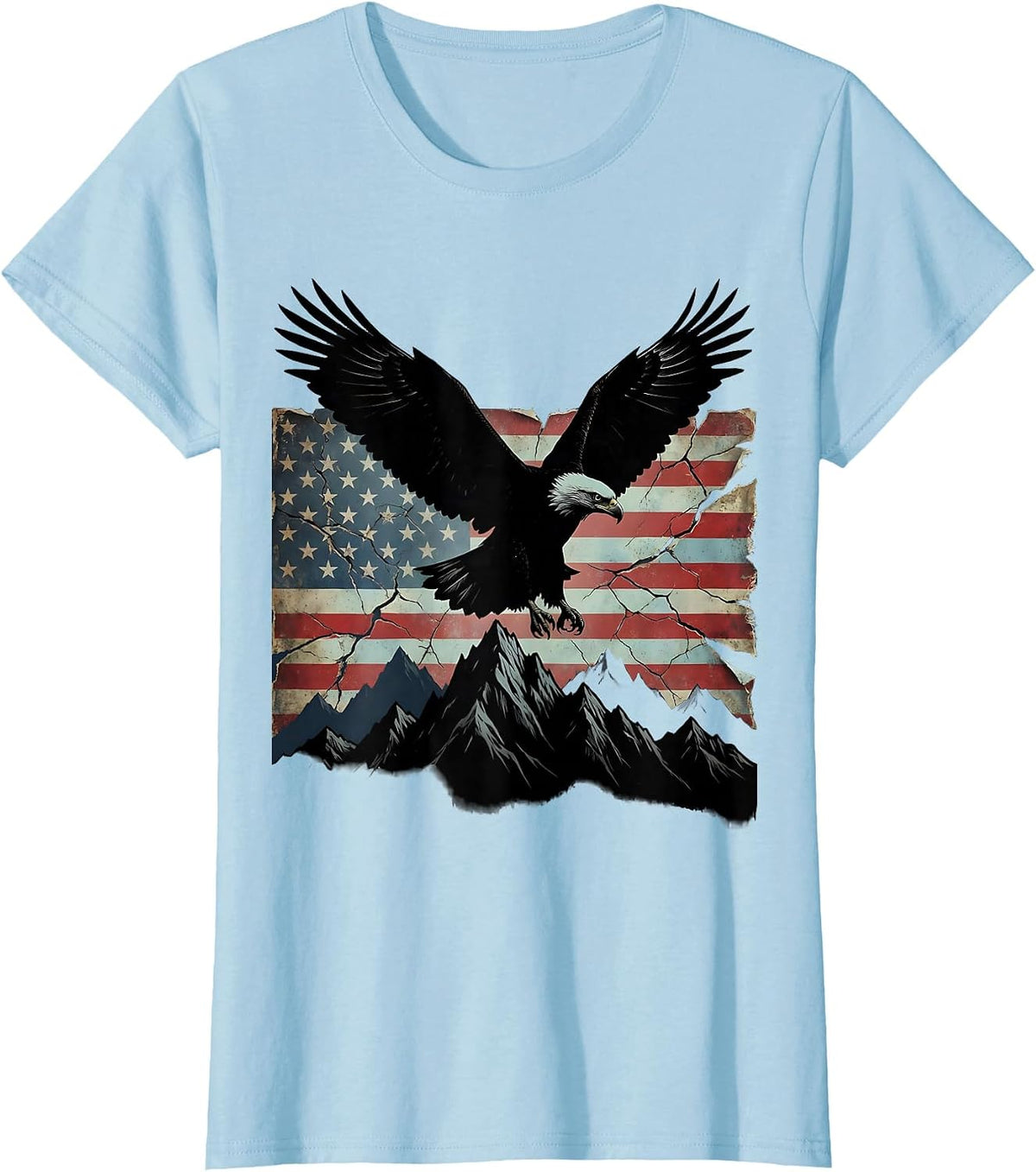 Women's Bald Eagle Soaring Over Mountain Peaks T-Shirt - Baby Blue