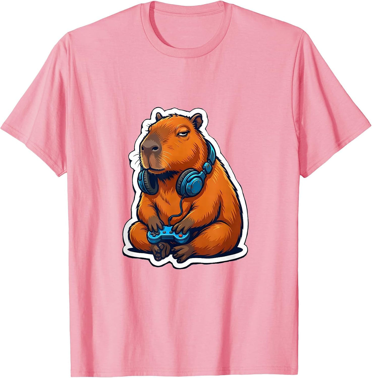 Capybara Gamer Meme Humor Funny Kids Teens T-Shirt - Pink