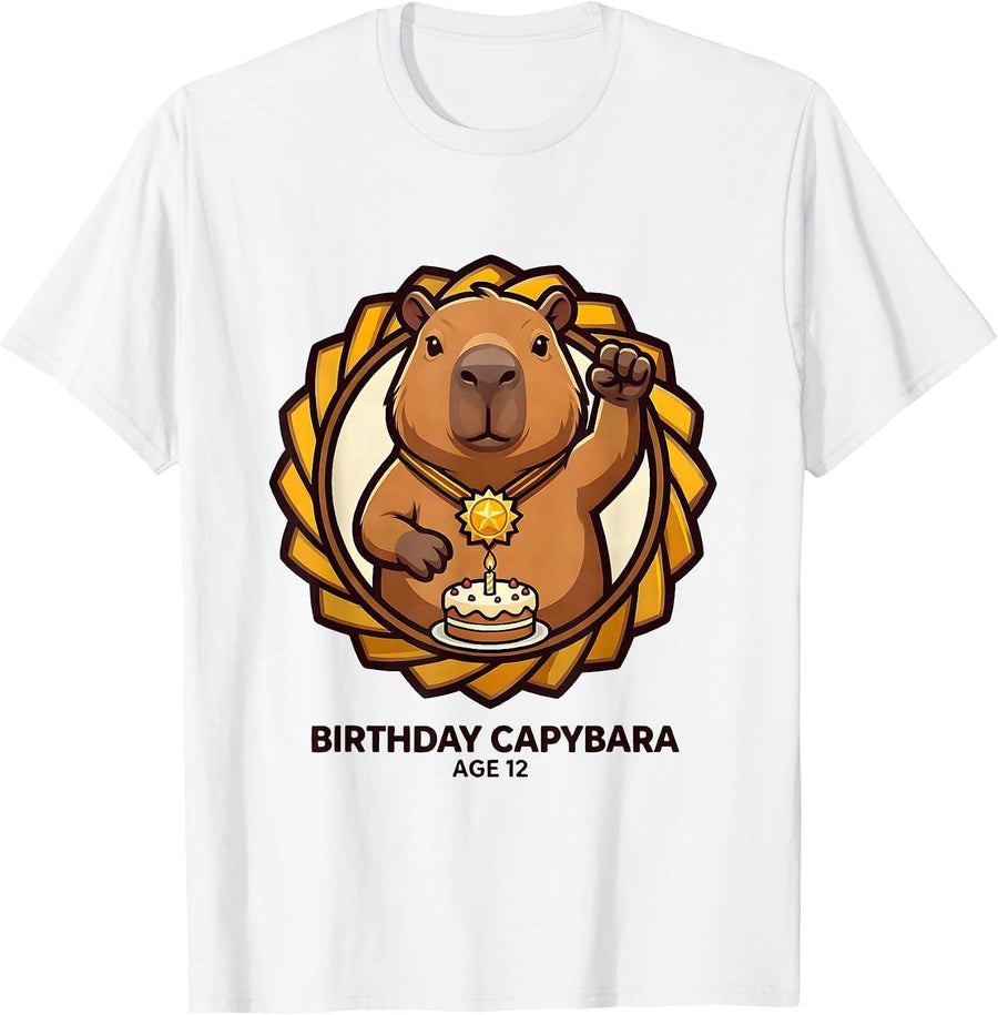 Men's Birthday Capybara Age 12 Kawaii Cute Animal Fan T-Shirt - White