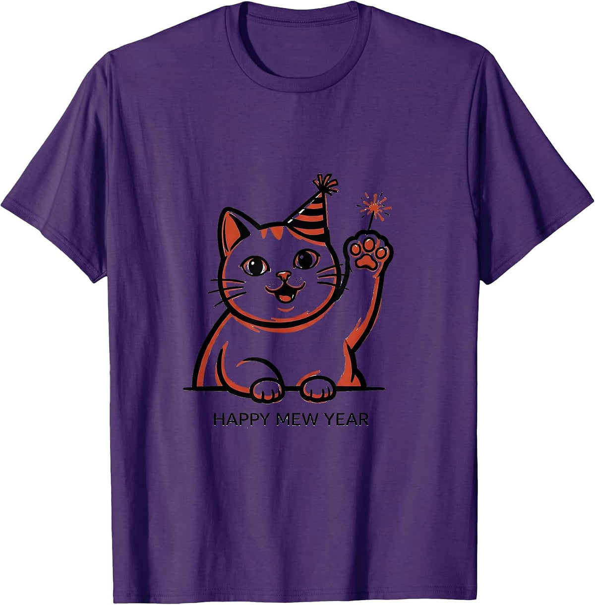 Happy Mew Year Funny Cat Lover New Year Party T-Shirt - Purple