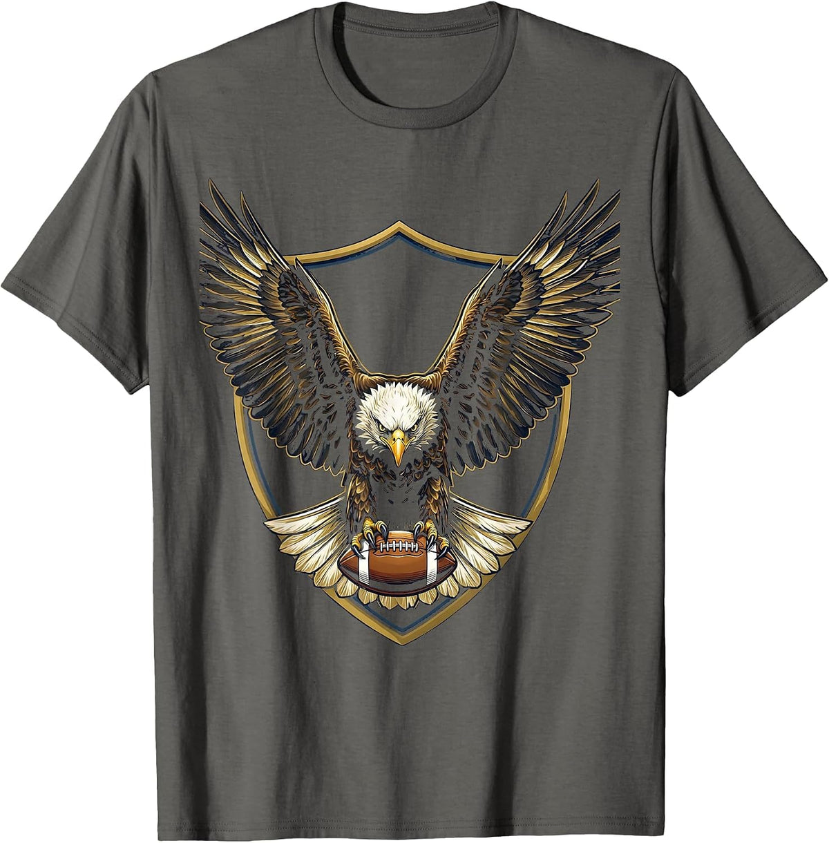 Men's Bold Eagle Clutching Football Mid-Dive Graphic T-Shirt - Asphalt Grey