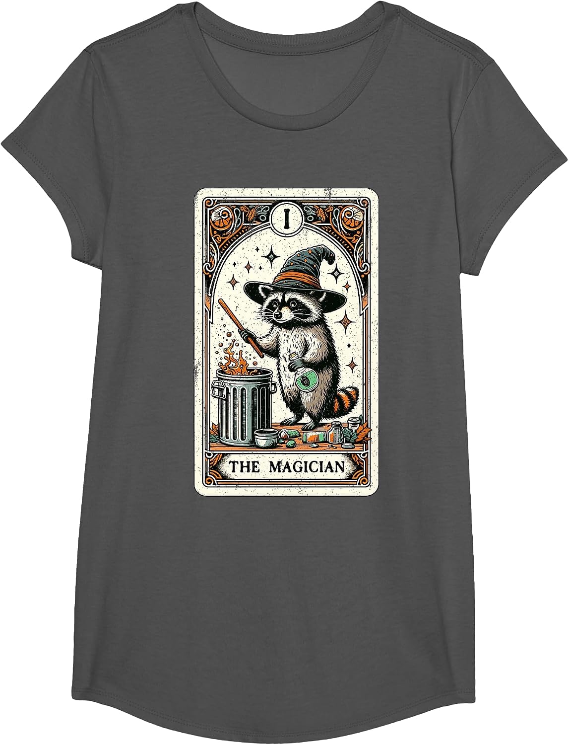 Raccoon Tarot Card The Magician Witchcraft Occult Raccoon T-Shirt - Girls Asphalt Grey