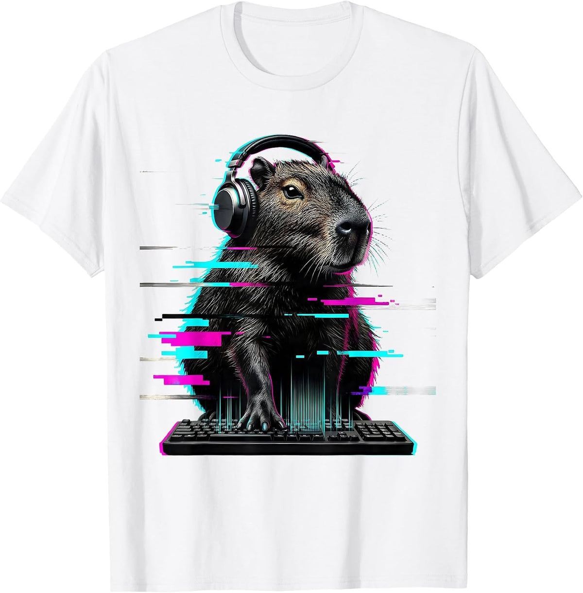 Men's Capybara Gamer Glitch Humor Animal Lover Meme T-Shirt - White