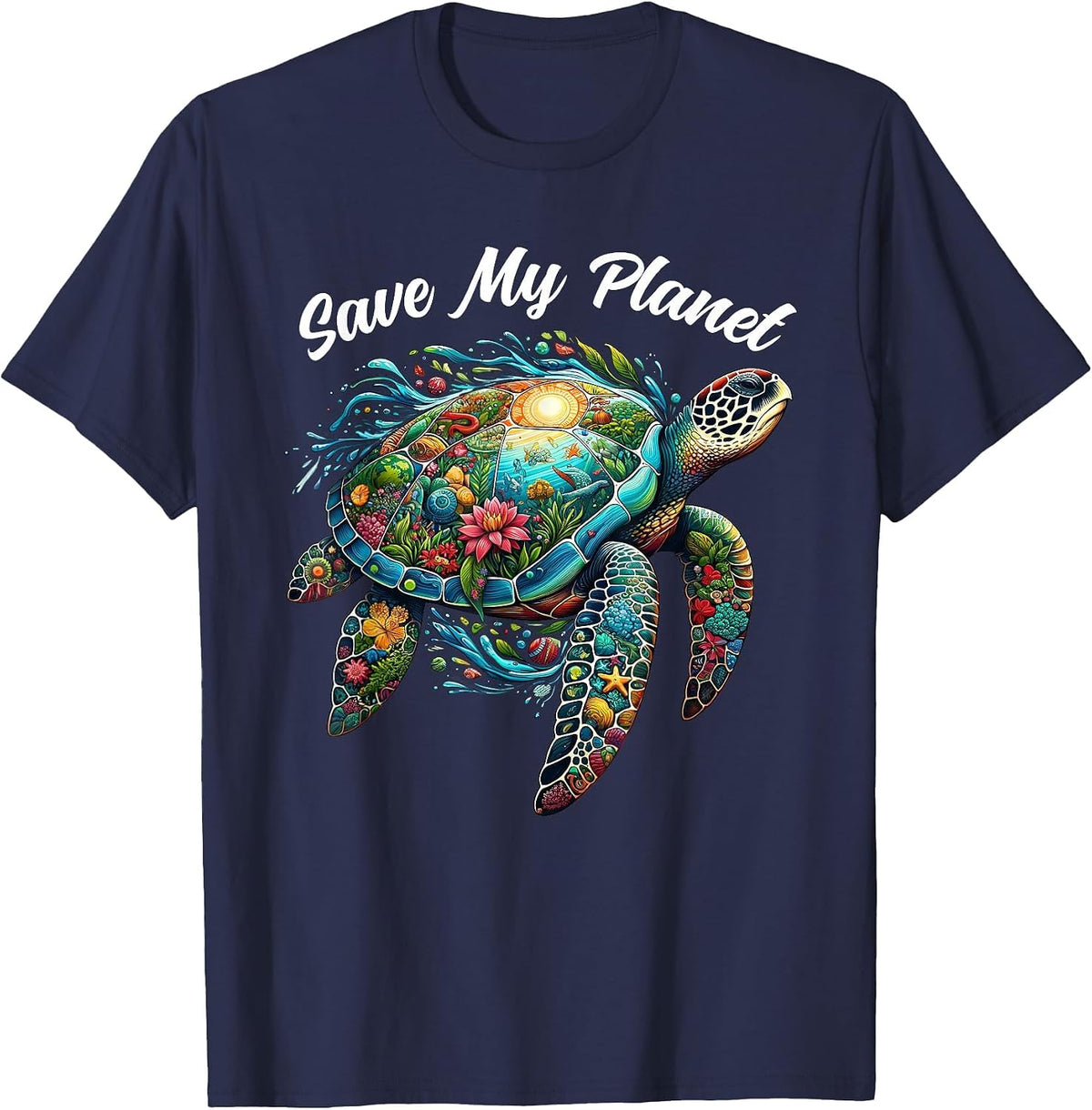 Sea Turtle Earth Day Save My Planet Mother Earth T-Shirt - Navy Blue