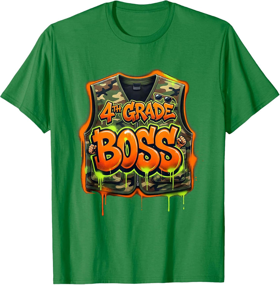Men's 4TH GRADE BOSS Graffiti Camo Fourth Grade Back To School T-Shirt - Kelly Green