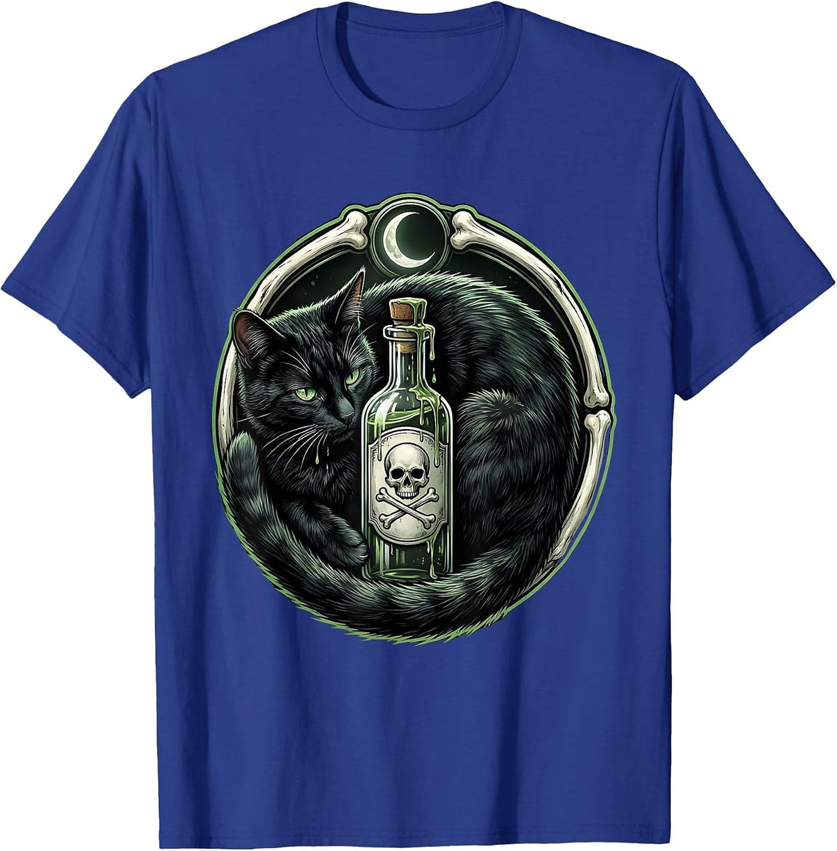 Halloween Nurse Black Cat Medicine Bottle Graphic T-Shirt - Royal Blue