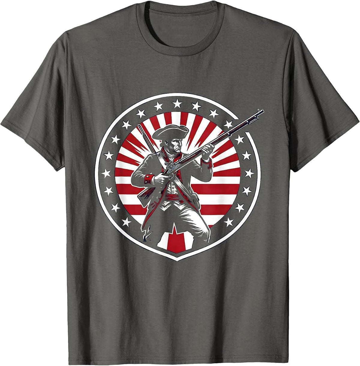 1776 Minuteman Loading Flintlock Rifle Graphic T-Shirt - Asphalt Grey