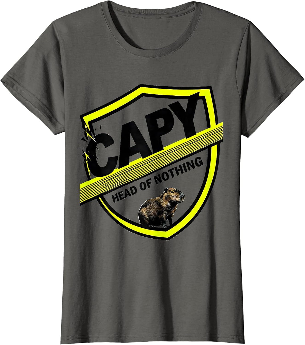 Women's Capy, Head Of Nothing Funny Capybara Animal Meme Humor T-Shirt - Asphalt Grey