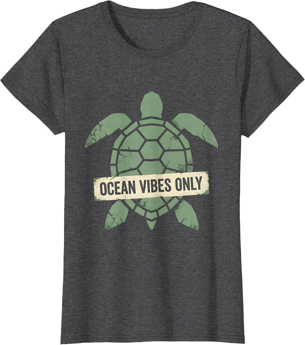 Women's Ocean Vibes Only Turtle Coastal Design T-Shirt - Dark Heather Grey