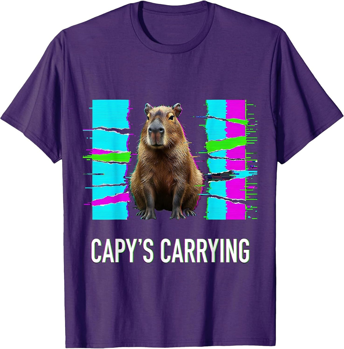 Men's capy's carrying Glitch Datamosh Funny Capybara Meme Animal T-Shirt - Purple