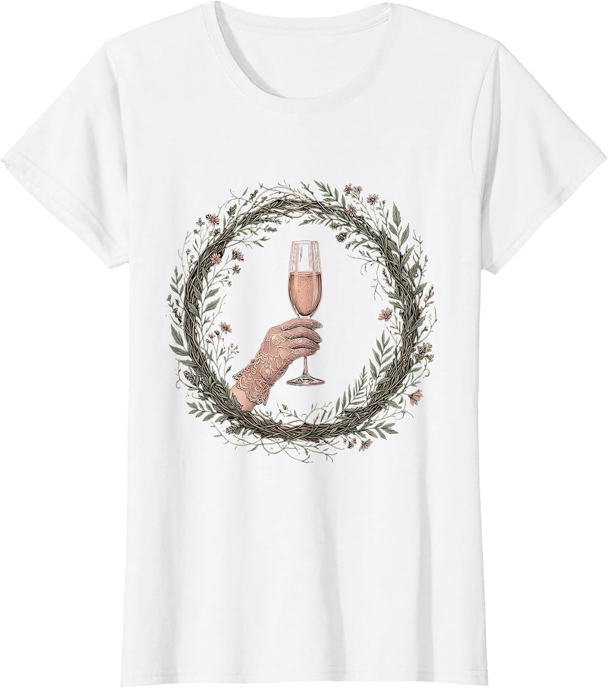 Gloved Hand Champagne Flute Celebration Graphic T-Shirt - White