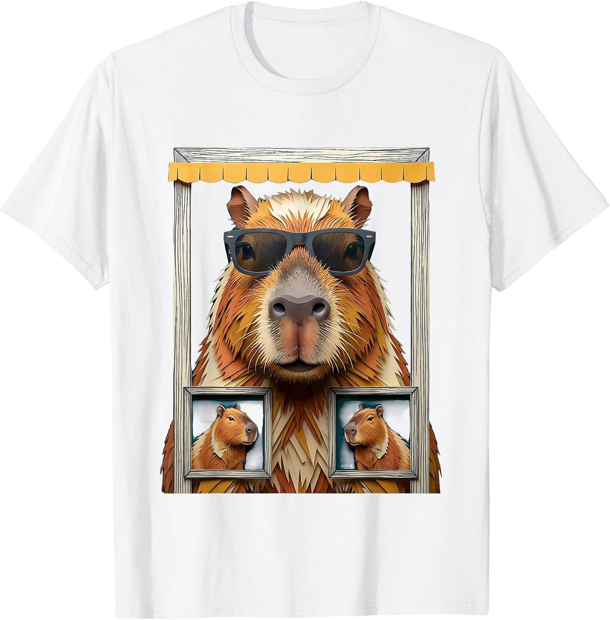 Capybara Photobooth Oversized Funny Animal Portrait T-Shirt - White