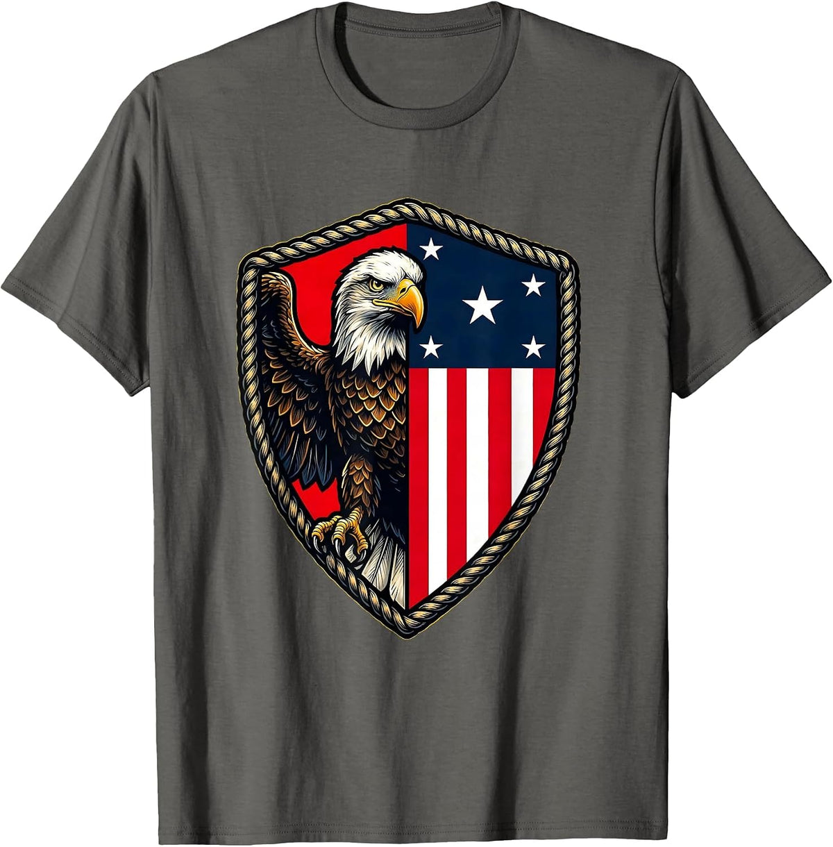 American Flag Eagle Split Graphic Design T-Shirt - Asphalt Grey