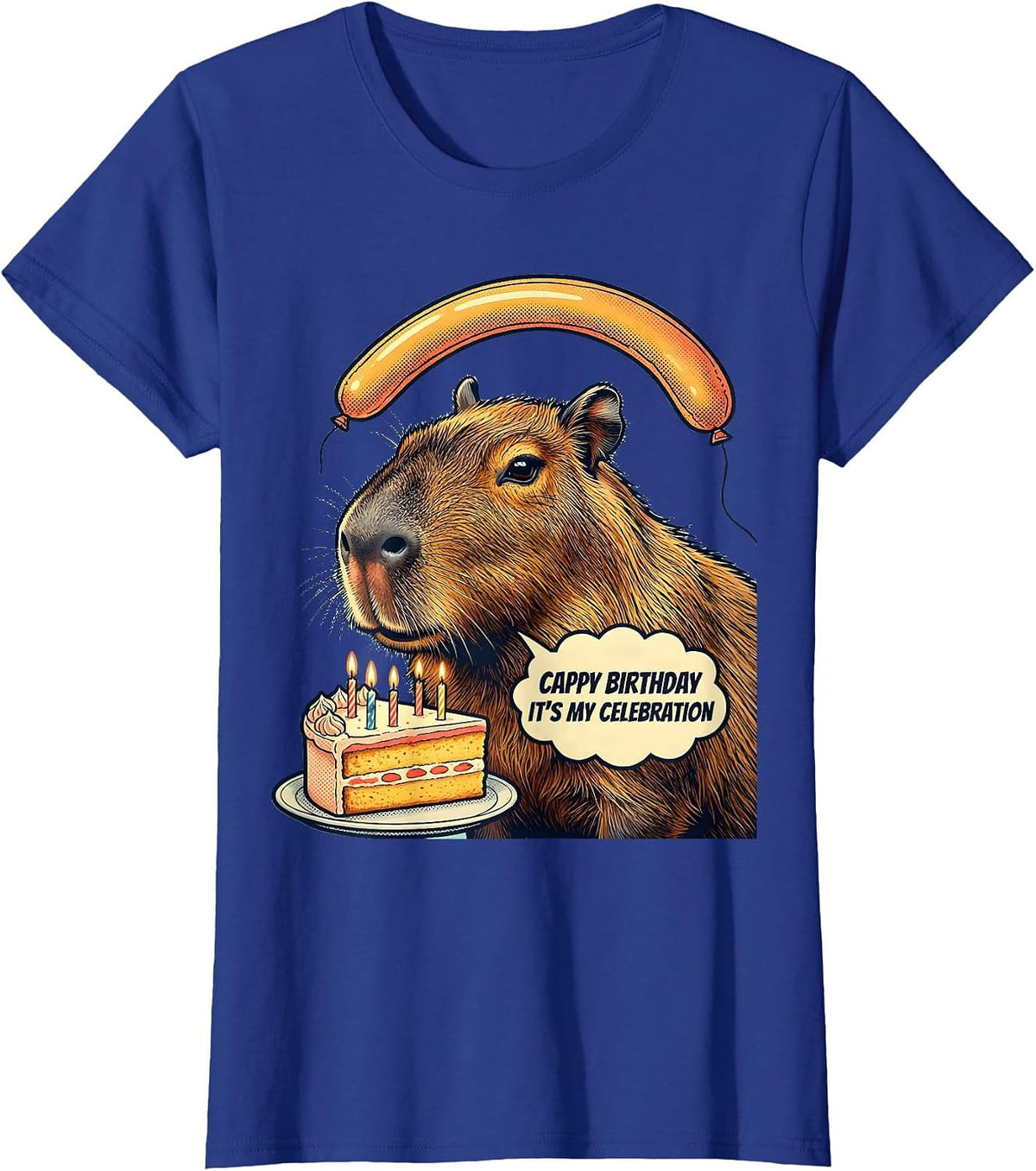 Women's Cappy Birthday It’s My Celebration Kawaii Girl Capybara T-Shirt - Royal Blue