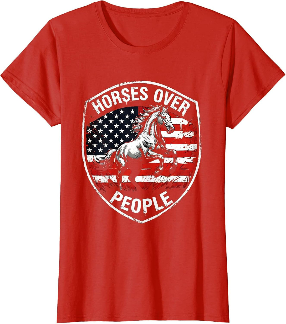 Horses Over People Cowboy Lifestyle Design T-Shirt - Red
