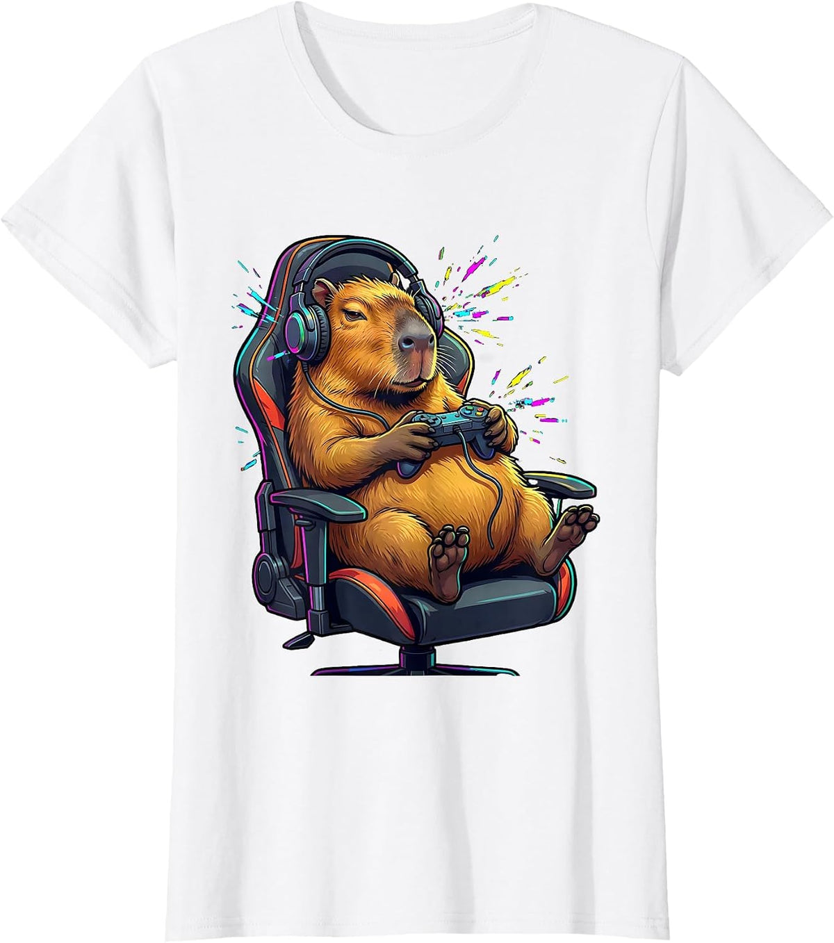Capybara Gamer Funny Animal Lover Meme Humor T-Shirt - White