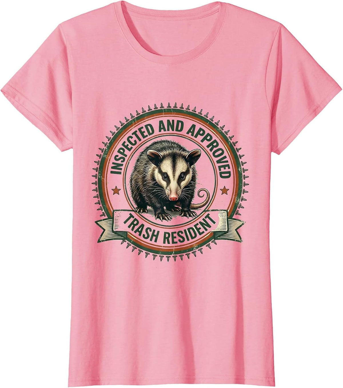Women's Inspected And Approved Trash Resident Vintage Opossum Meme T-Shirt - Pink