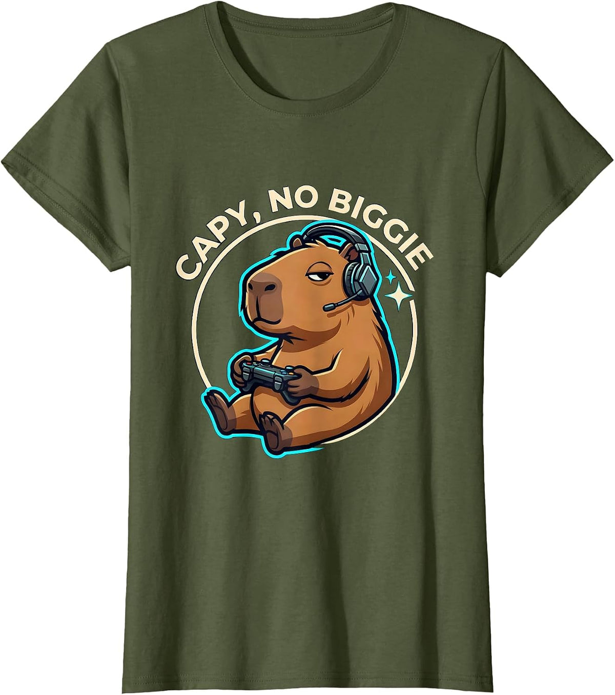 Women's Capy, No Biggie Funny Capybara Gaming Meme Youth T-Shirt - Olive Green