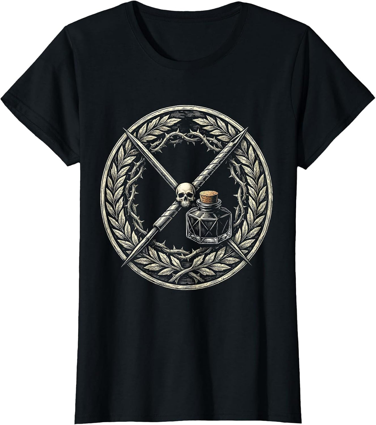 Women's Needle and Ink Crossed Tattoo Art Design T-Shirt - Black