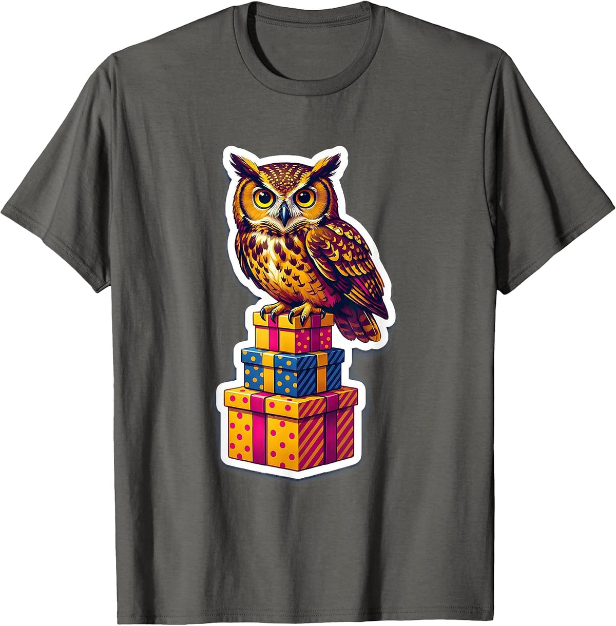 Men's Owl on Birthday Gifts Illustration T-Shirt - Asphalt Grey