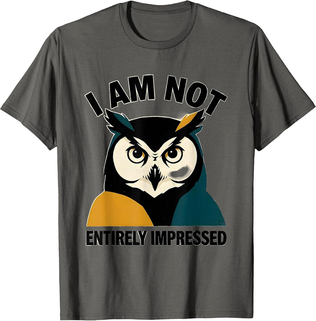 I Am Not Entirely Impressed Funny Owl Animal Meme Humor T-Shirt - Asphalt Grey
