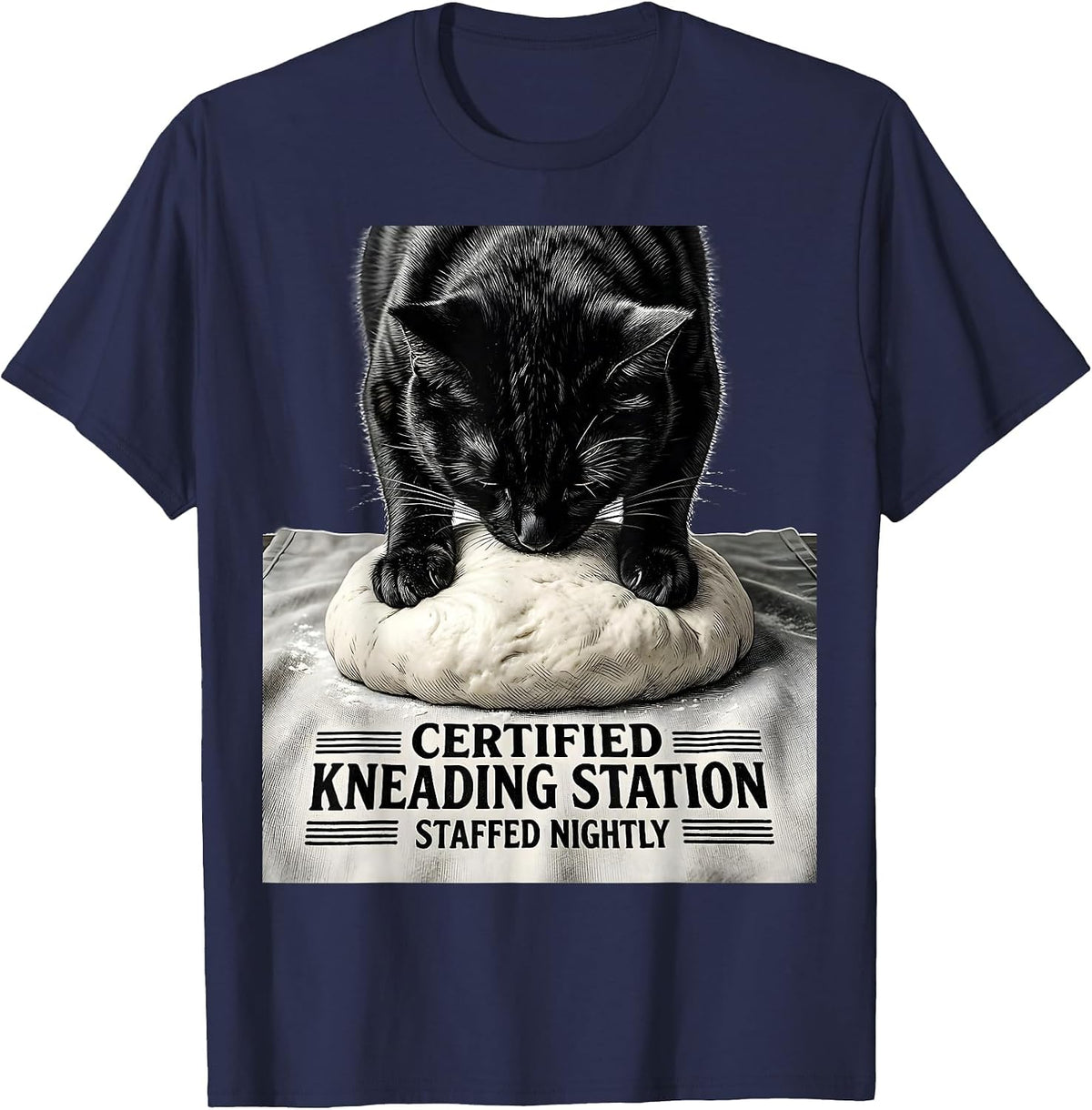 Men's Certified Kneading Station Staffed Nightly Cat Lover T-Shirt - Navy Blue
