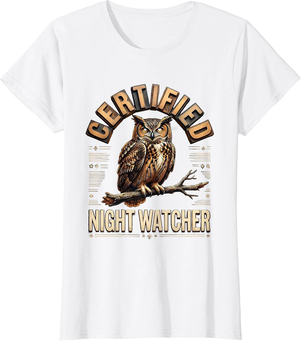 Certified Night Watcher Funny Owl Lover Birdwatcher Retro T-Shirt - White