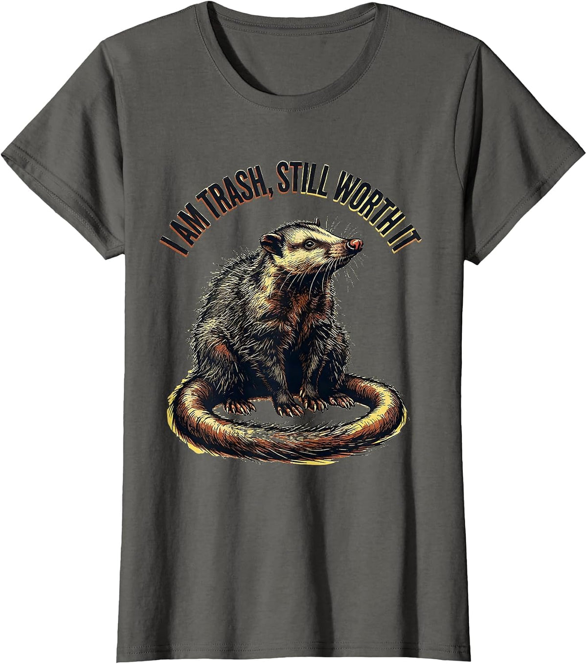 Women's I Am Trash Still Worth It Funny Opossum Meme Animal Lover T-Shirt - Asphalt Grey