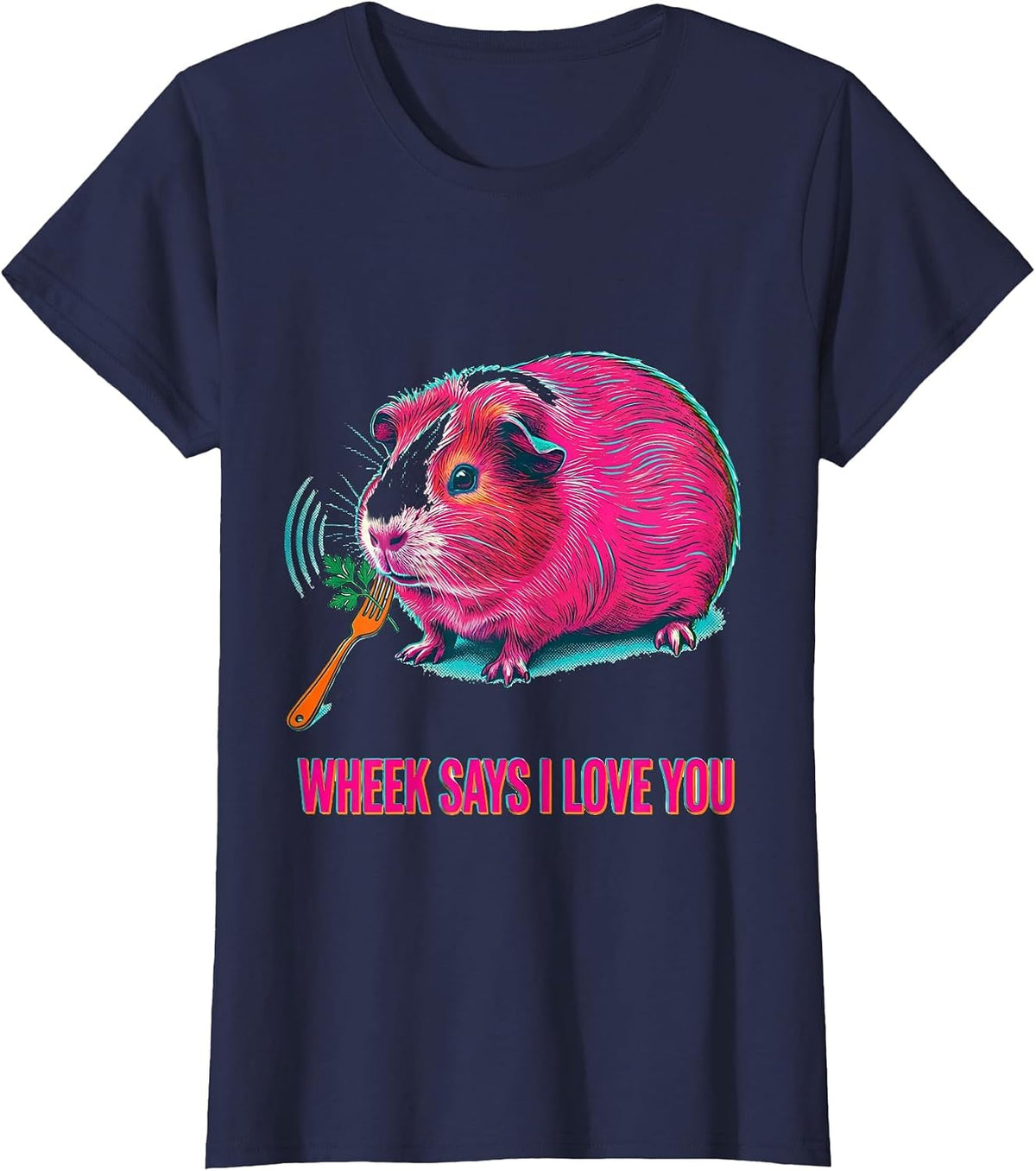 Women's Wheek Says I Love You Funny Guinea Pig Lover Pet Pig Owner T-Shirt - Navy Blue