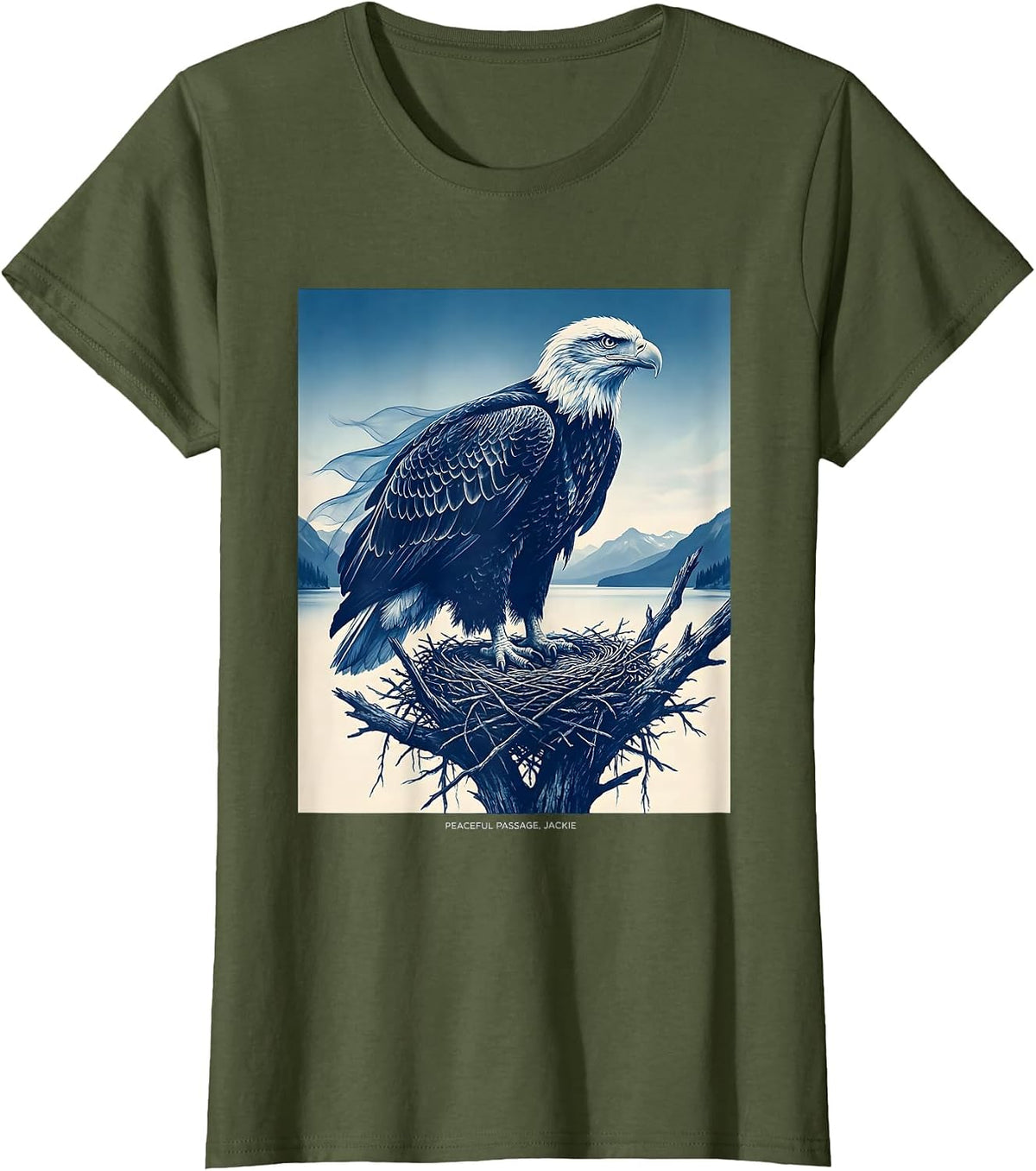Women's Peaceful Passage Jackie Vintage Eagle Memorial Tribute T-Shirt - Olive Green