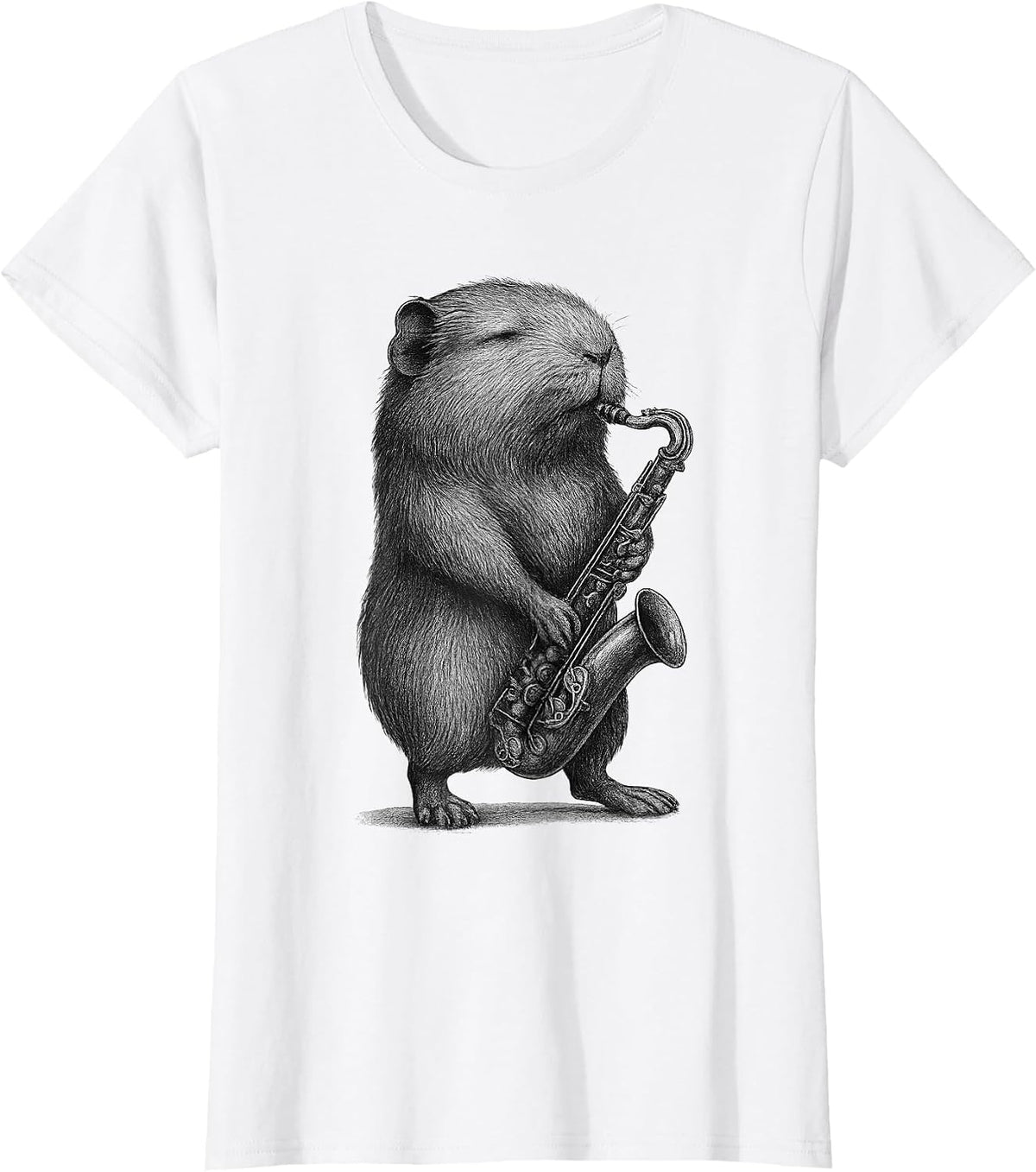 Guinea Pig Playing Saxophone Jazz Music Pet Lover T-Shirt - White