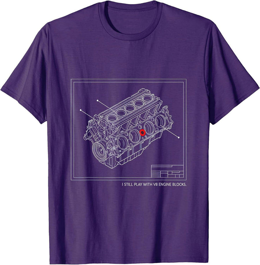 Men's I Still Play With V8 Engine Blocks Funny Mechanic Garage T-Shirt - Purple