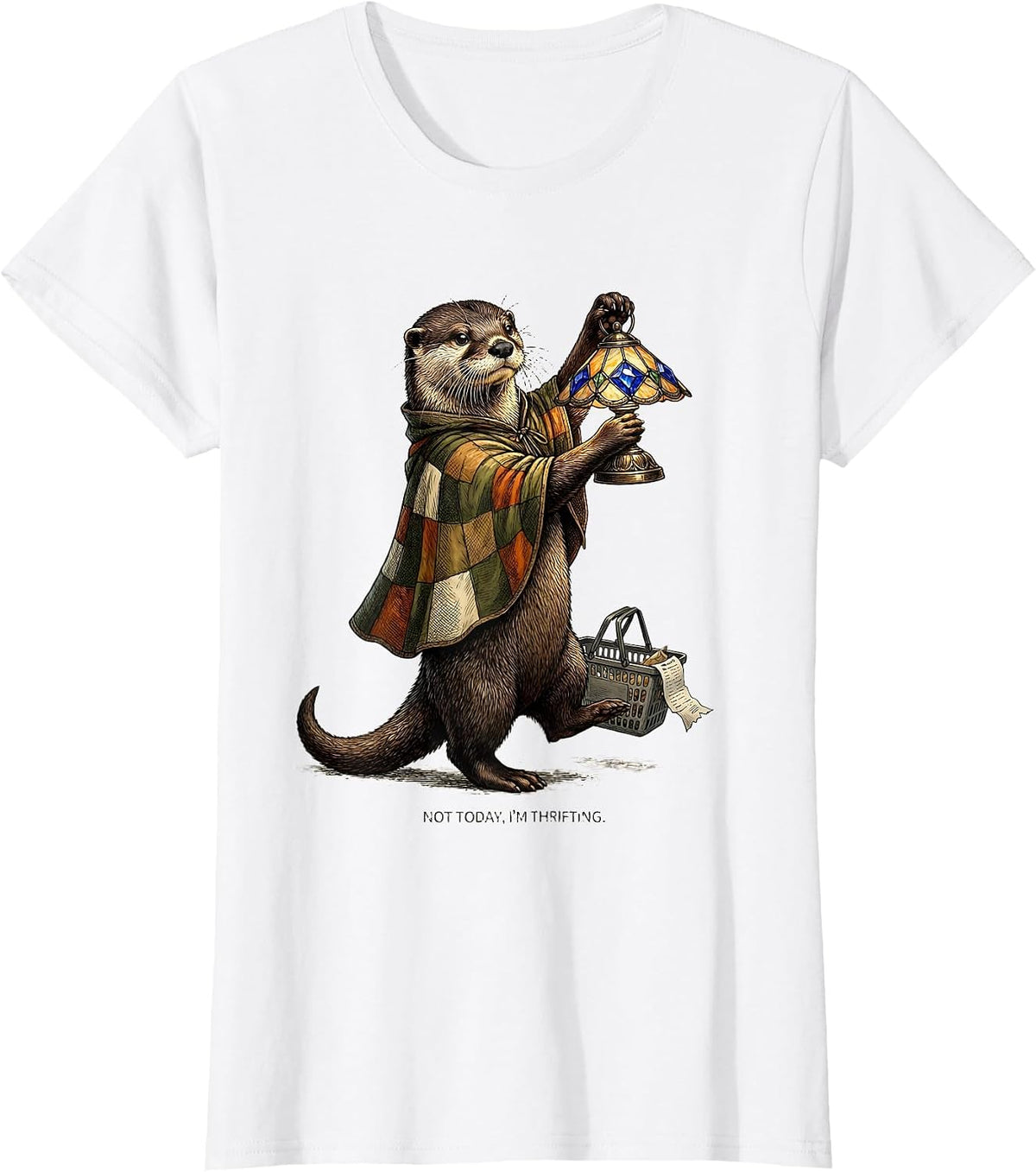 Women's Not Today, I'm Thrifting Funny Otter Thrifting Collector T-Shirt - White